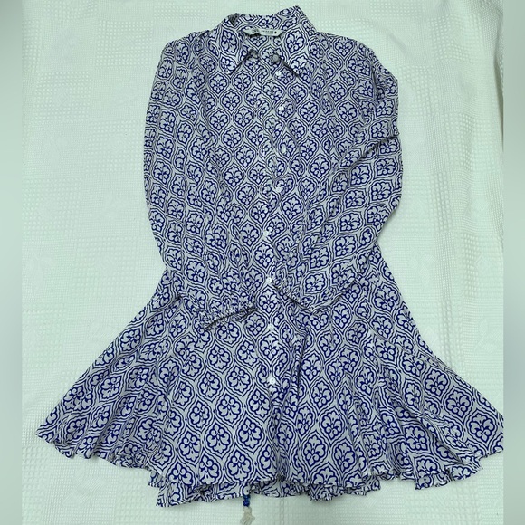 Front button closure Zara blue printed mini dress with collar size XS - Picture 3 of 7
